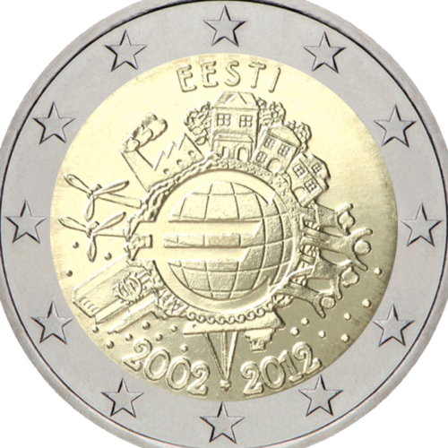 2012 Эстония 10 лет наличному обращению евро монета 2 евро (2)