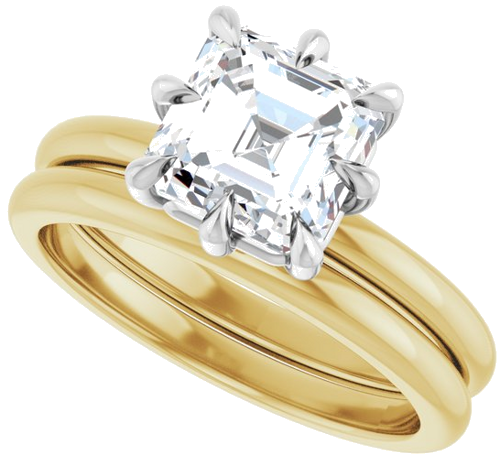 Sužadėtuvių Žiedas „Claw-Prong“ 14k yellow/white gold Asscher 7mm (10)