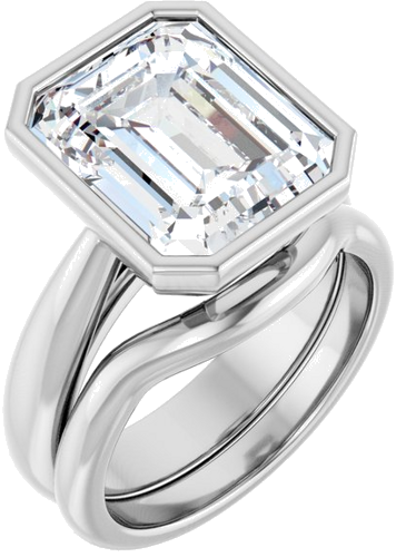 Sužadėtuvių Žiedas „Bezel-Set Solitaire“ 925 Sidabro Emerald 12mm x 10mm (6)