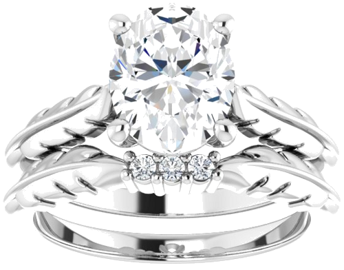 Sužadėtuvių Žiedas „Solitaire Leaf“ 14k white gold Oval 9mm x 7mm (8)