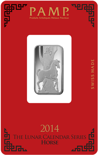 10 g kolekcionējams investīciju sudraba stienis 2014 Zirga gads Lunar PAMP (1)