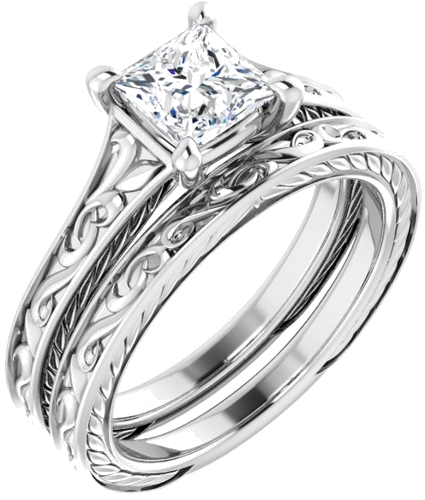 Sužadėtuvių Žiedas „Solitaire Scroll“ 14k white gold Square 5.5mm (6)