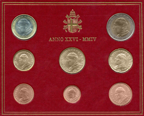 2004 Vatikanas Jonas Paulius II BU euro monetų rinkinys (2)