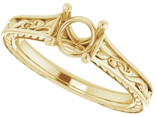 Sužadėtuvių Žiedas „Scroll Solitaire“ 585 Geltonojo Aukso Round 6mm (5)