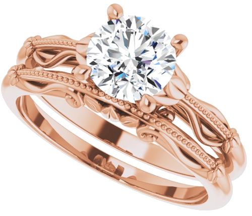 14K Rose 6.5 mm Round Sculptural-Inspired Solitaire Engagement Ring Mounting (10)