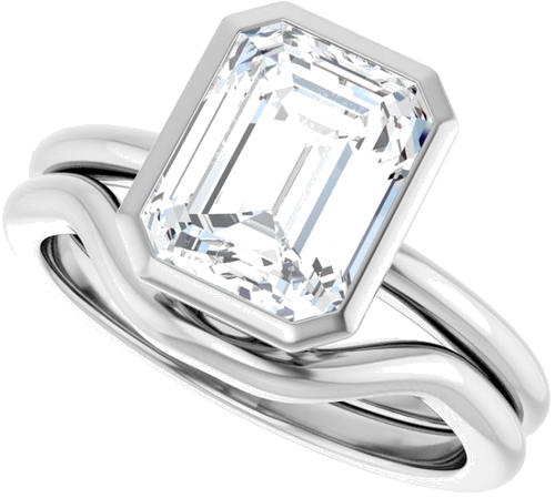 Sužadėtuvių Žiedas „Bezel-Set“ 10k white gold Emerald 9mm x 7mm (10)