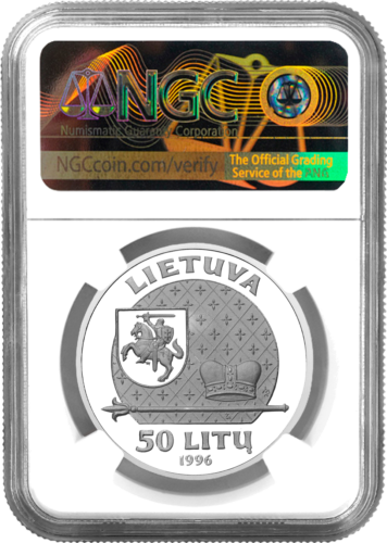 1996 Великий Князь Гедимин Литва 50 литов серебряная монета PF 69 ULTRA CAMEO (2)