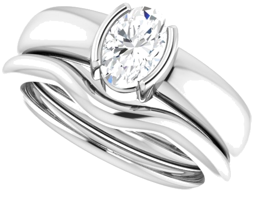 Sužadėtuvių Žiedas „Half Bezel Solitaire“ 585 Baltojo Aukso Oval 7mm x 5mm (10)