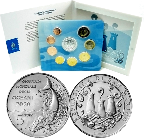 2020 San Marinas Euro monetų BU rinkinys su 5 eurų sidabrine moneta (1)