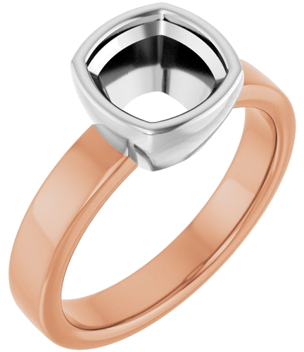 14K Rose White 7 mm Cushion Solitaire Engagement Ring Mounting (1)