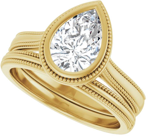 Sužadėtuvių Žiedas „Bezel-Set Solitaire“ 14k yellow gold Pear 9mm x 6mm (10)