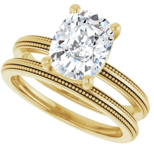 Sužadėtuvių Žiedas „Solitaire Milgrain“ 14k yellow gold Elongated Cushion 9mm x 7mm (10)
