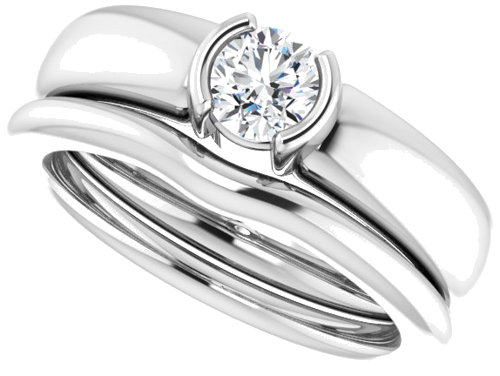 14K White 4.8 mm Round Half Bezel Solitaire Engagement Ring Mounting (10)