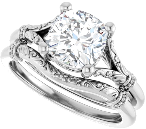 18K White 7 mm Cushion Solitaire Engagement Ring Mounting (10)