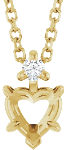 14K Yellow 5x5 mm Heart .03 CT Natural Diamond Semi-Set 16-18  Necklace (1)
