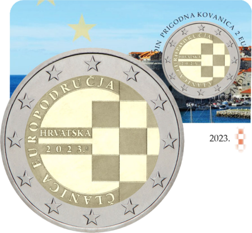 2023 Kroatija Prisijungimas prie euro zonos 2 eurų moneta BU kortelėje (1)