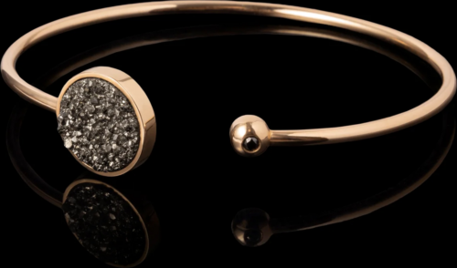 Gold bracelet with black diamond and quartz druzy ROCK&ROLL (2)