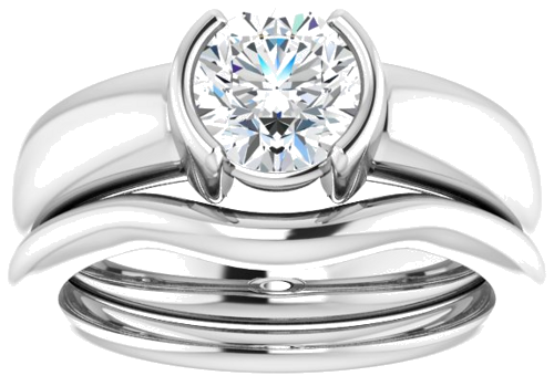 14K White 6.5 mm Round Half Bezel Solitaire Engagement Ring Mounting (8)