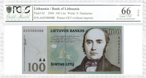 2000 Lietuva 100 litų banknotas PCGS GEM UNC 66 (1)