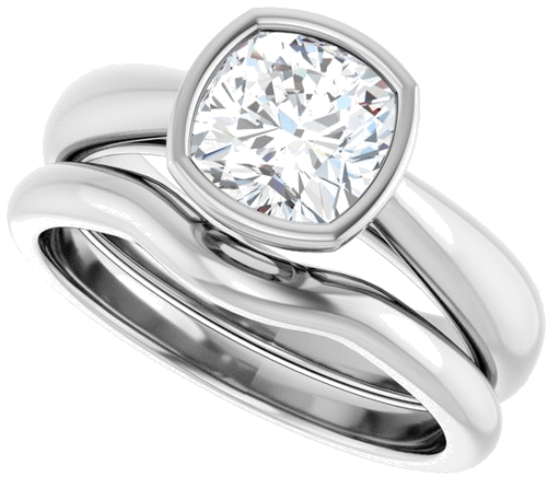 Sužadėtuvių Žiedas „Bezel-Set Solitaire“ 14k white gold Cushion 6.5mm (10)
