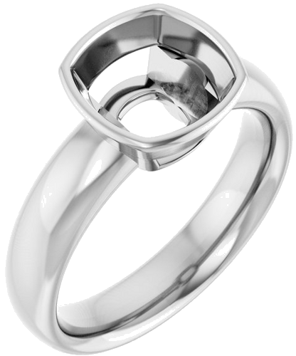 Sužadėtuvių Žiedas „Bezel-Set Solitaire“ 10k white gold Cushion 8mm (1)