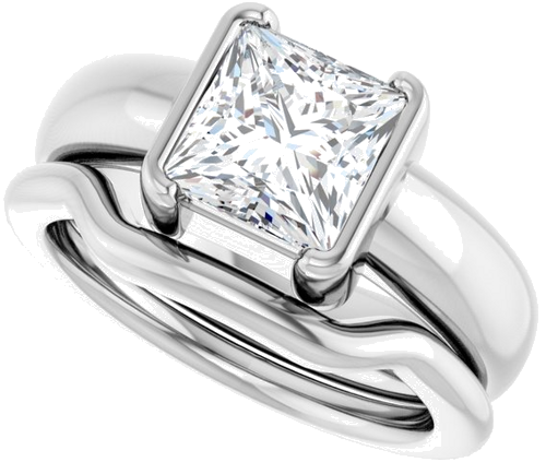 Sužadėtuvių Žiedas „Half Bezel Solitaire“ 925 Sidabro Square 7mm (10)