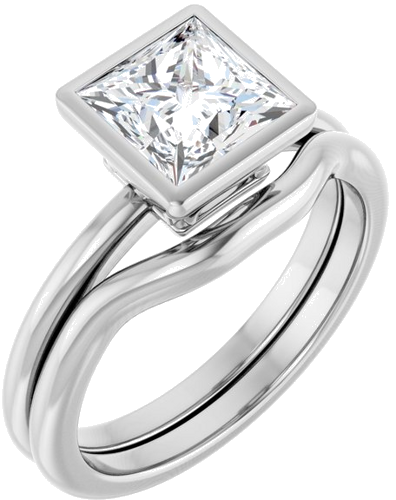 Sužadėtuvių Žiedas „Bezel-Set“ 14k white gold Square 6.5mm (6)