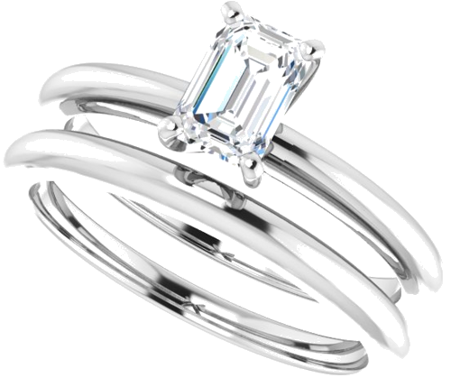 14K White  6x4 mm Emerald Solitaire Engagement Ring Mounting (10)