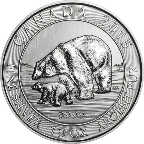 1 1/2 oz Baltasis lokys 2015 Kanada sidabrinė moneta (1)