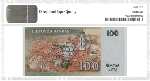 2007 Lietuva 100 litų banknotas PMG GEM UNC 65 (2)