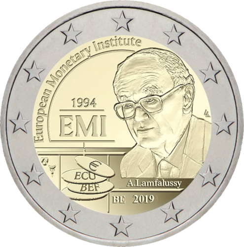 2019 Белгия BU Монета от 2 евро Европейски паричен институт в монетна карта (2)