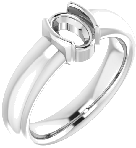 14K White 7 x 5 mm Oval Half Bezel Solitaire Engagement Ring Mounting (1)