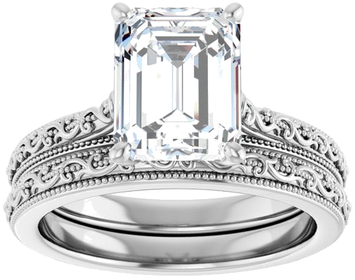 Sužadėtuvių Žiedas „Solitaire Sculptural“ 14k white gold Emerald 9mm x 7mm (8)
