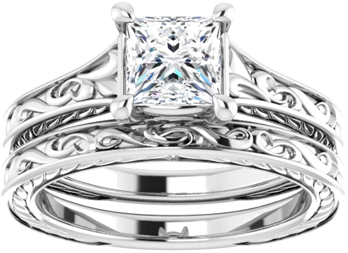 Sužadėtuvių Žiedas „Solitaire Scroll“ 14k white gold Square 5.5mm (8)