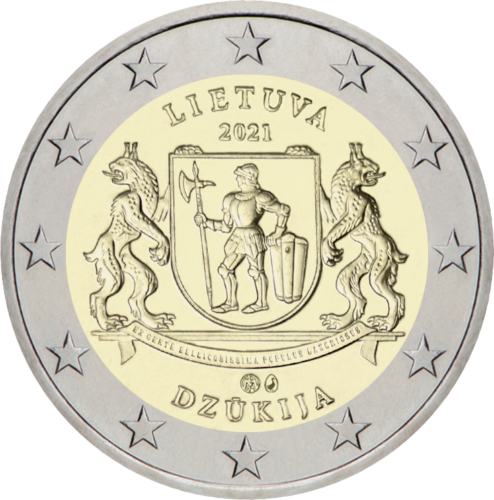 2021 Литва Dzūkija Монета с номинал 2 евро върху карта (3)
