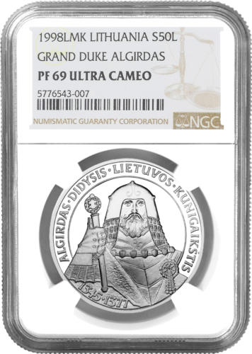 1998 Великий Князь Ольгерд Литва 50 литов серебряная монета PF 69 ULTRA CAMEO (1)