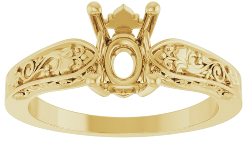 Sužadėtuvių Žiedas „Solitaire Floral“ 14k yellow gold Oval 8mm x 6mm (3)