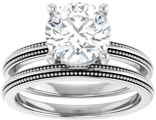 Sužadėtuvių Žiedas „Solitaire Milgrain“ 14k white gold Round 8mm (8)