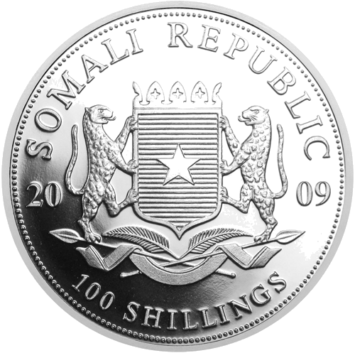 1 oz Dramblys 2009 Somalis sidabrinė moneta (paauksuota) (2)