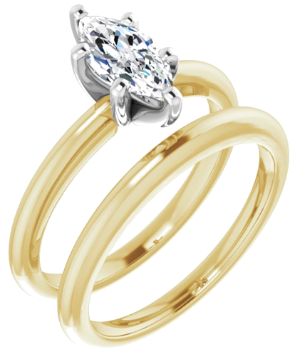 Sužadėtuvių Žiedas „Solitaire“ 585 Baltojo Ir Geltonojo Aukso Marquise 9mm x 4.5mm (6)