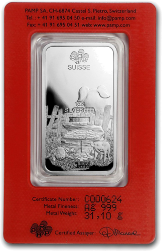 1 oz Серебряный слиток Год Свиньи 2019 PAMP (2)
