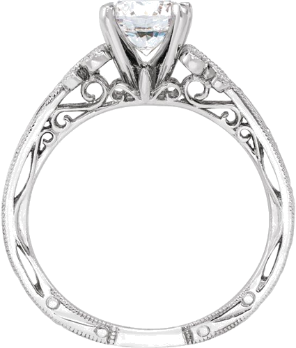 14K White 6.5 mm Round Engraved Engagement Ring Mounting (2)