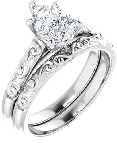 Sužadėtuvių Žiedas „Solitaire“ 585 Baltojo Aukso Pear Shape 8mm x 6mm (6)