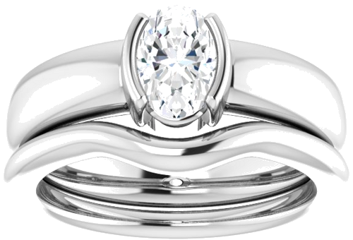 14K White 7 x 5 mm Oval Half Bezel Solitaire Engagement Ring Mounting (8)