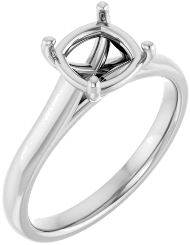 14K White 7 mm Cushion Solitaire Engagement Ring Mounting (1)