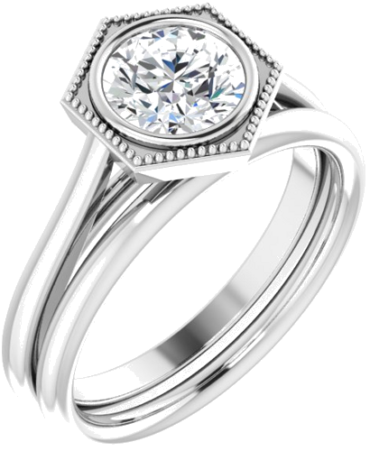 Sužadėtuvių Žiedas „Bezel-Set Solitaire“ 14k white gold Round 6.5mm (6)