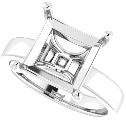 14K White 9 mm Square Solitaire Engagement Ring Mounting (5)