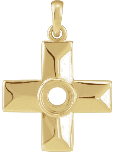 14K Yellow 4 mm Round Bezel-Set Gratitude Cross Pendant Mounting (1)