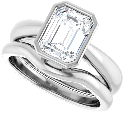 Sužadėtuvių Žiedas „Bezel-Set Solitaire“ 14k white gold Emerald 8mm x 6mm (10)