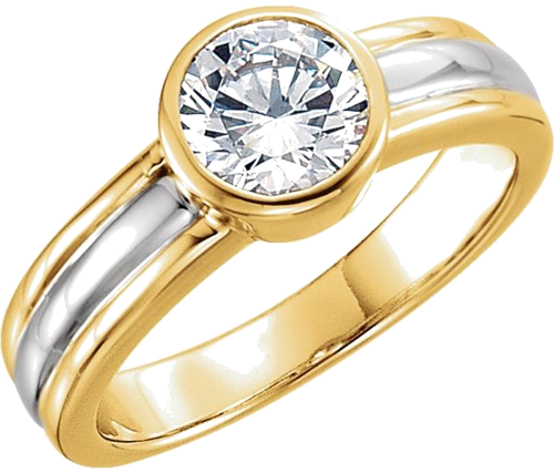 Sužadėtuvių Žiedas „Bezel-Set Solitaire“ 585 Baltojo Ir Geltonojo Aukso Round 7mm (3)